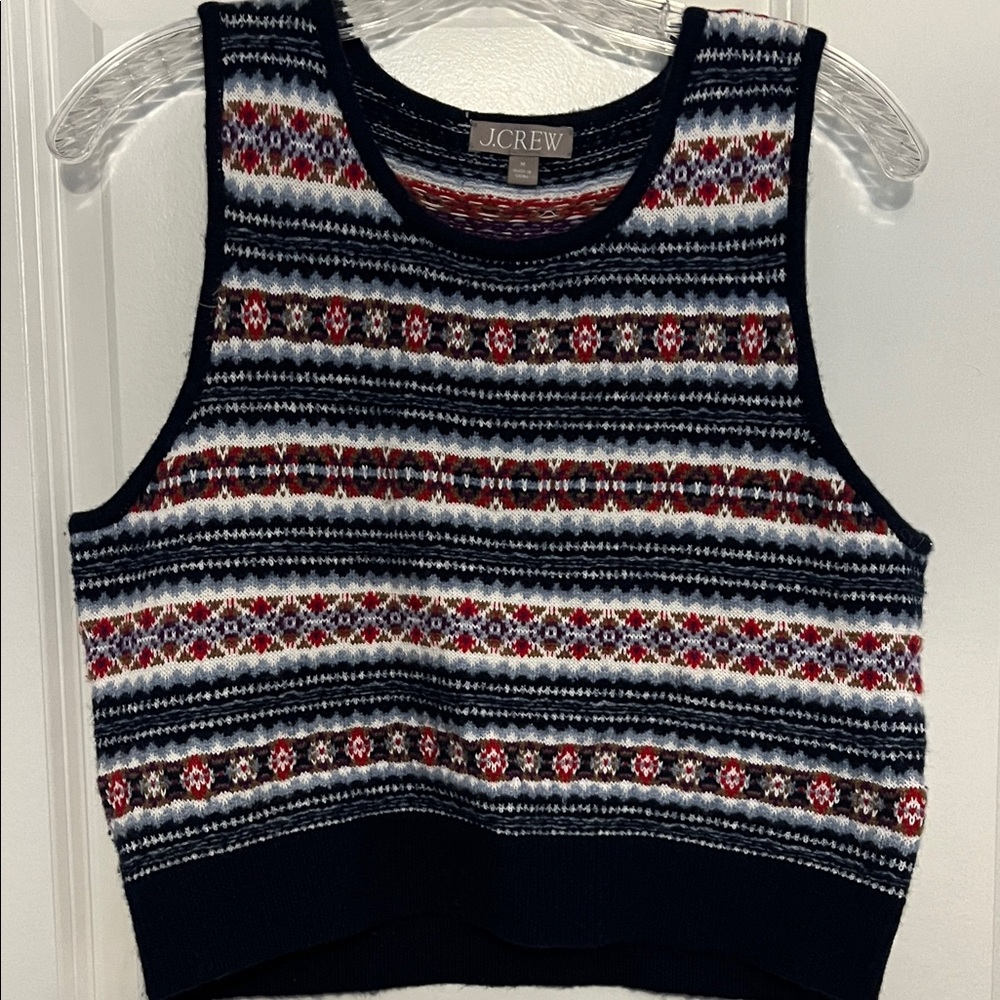 J. Crew Women's Navy and Red Patterned Crop Top